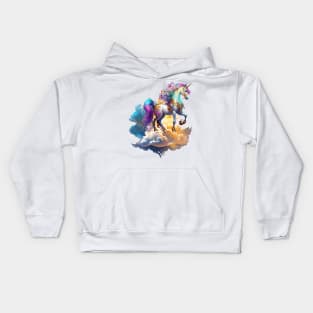 Mythical Unicorn sunny horse clouds splash watercolor fantasy magic tale romance illustration Kids Hoodie